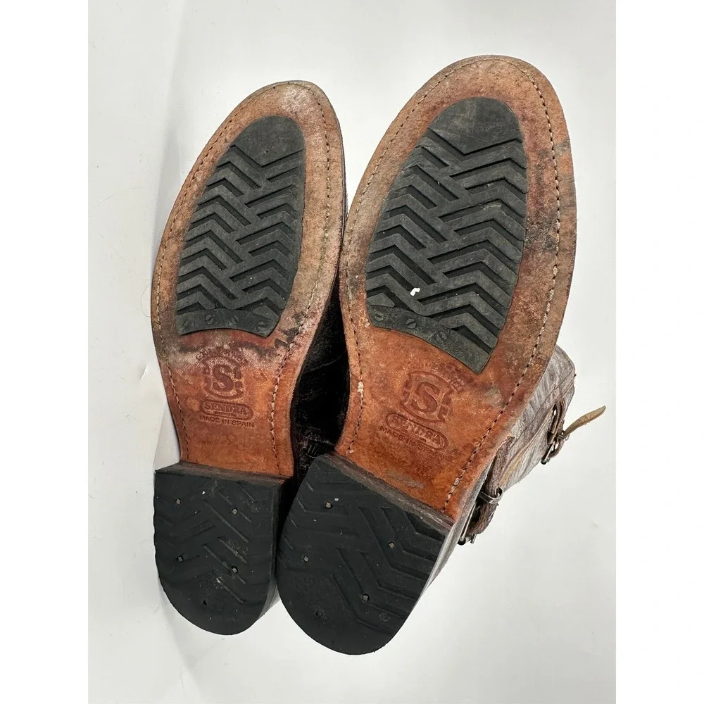 SENDRA Tall Distressed Crackle‎ Finish Leather Women's Riding Boots Size 7.5 BRW